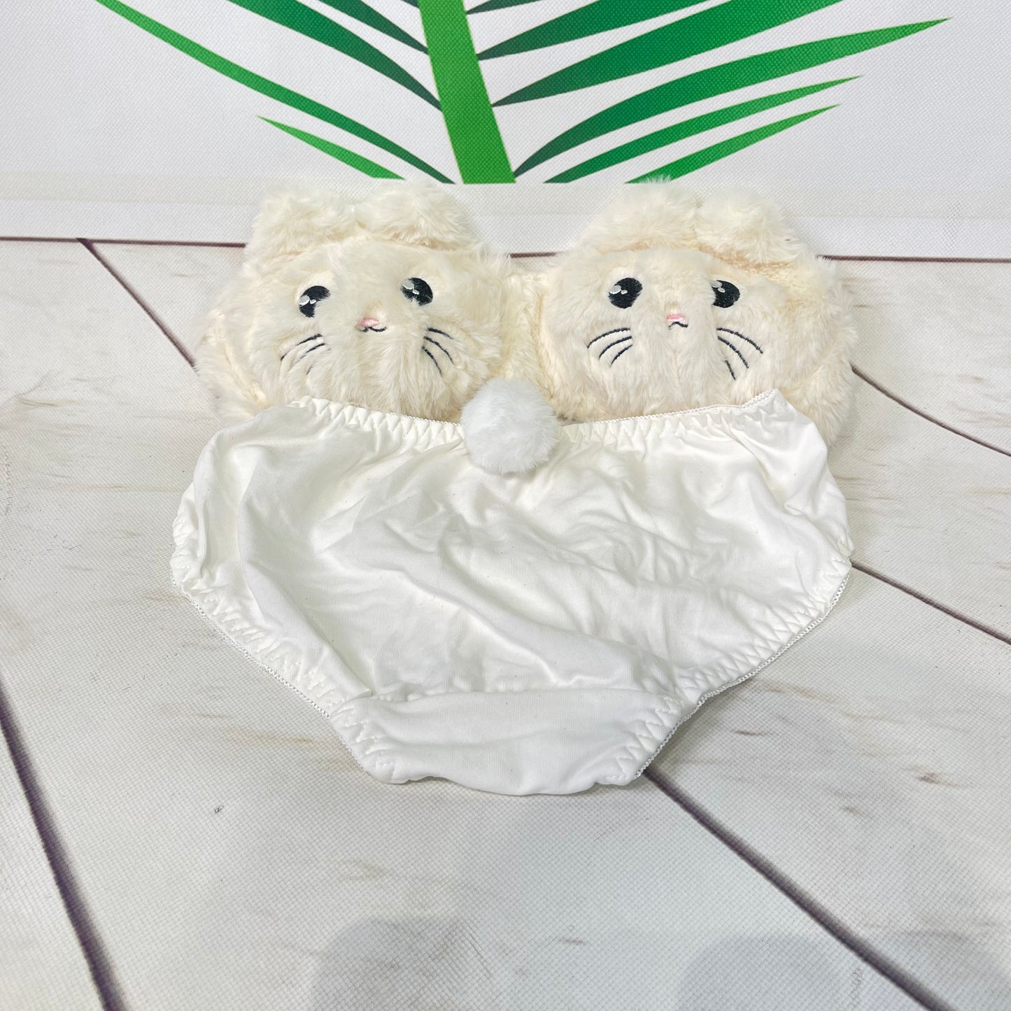 Luxurious White Cat Plush Bra Set, Soft Fur Bra and Panties, Seductive Women's Lingerie Underwear brief