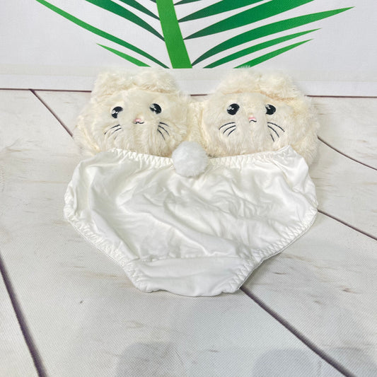 Luxurious White Cat Plush Bra Set, Soft Fur Bra and Panties, Seductive Women's Lingerie Underwear brief