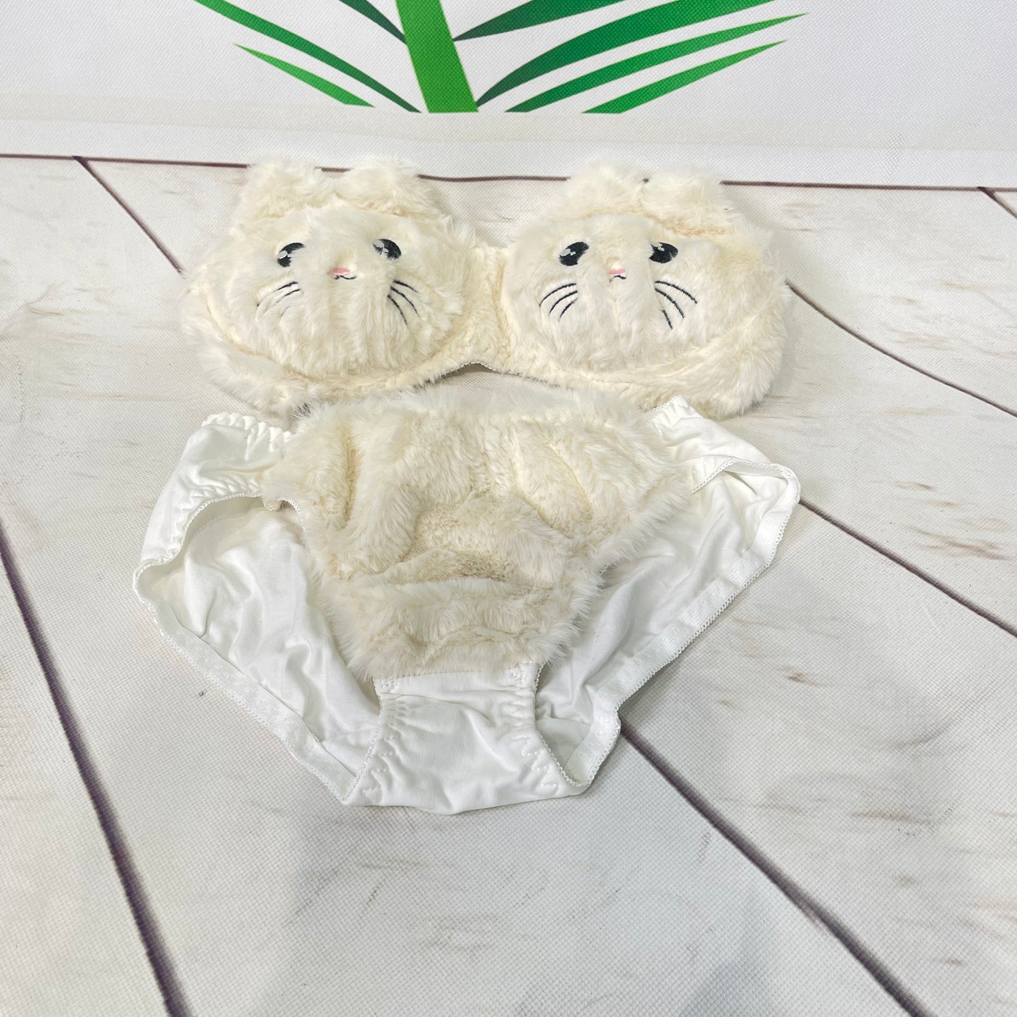 Luxurious White Cat Plush Bra Set, Soft Fur Bra and Panties, Seductive Women's Lingerie Underwear brief