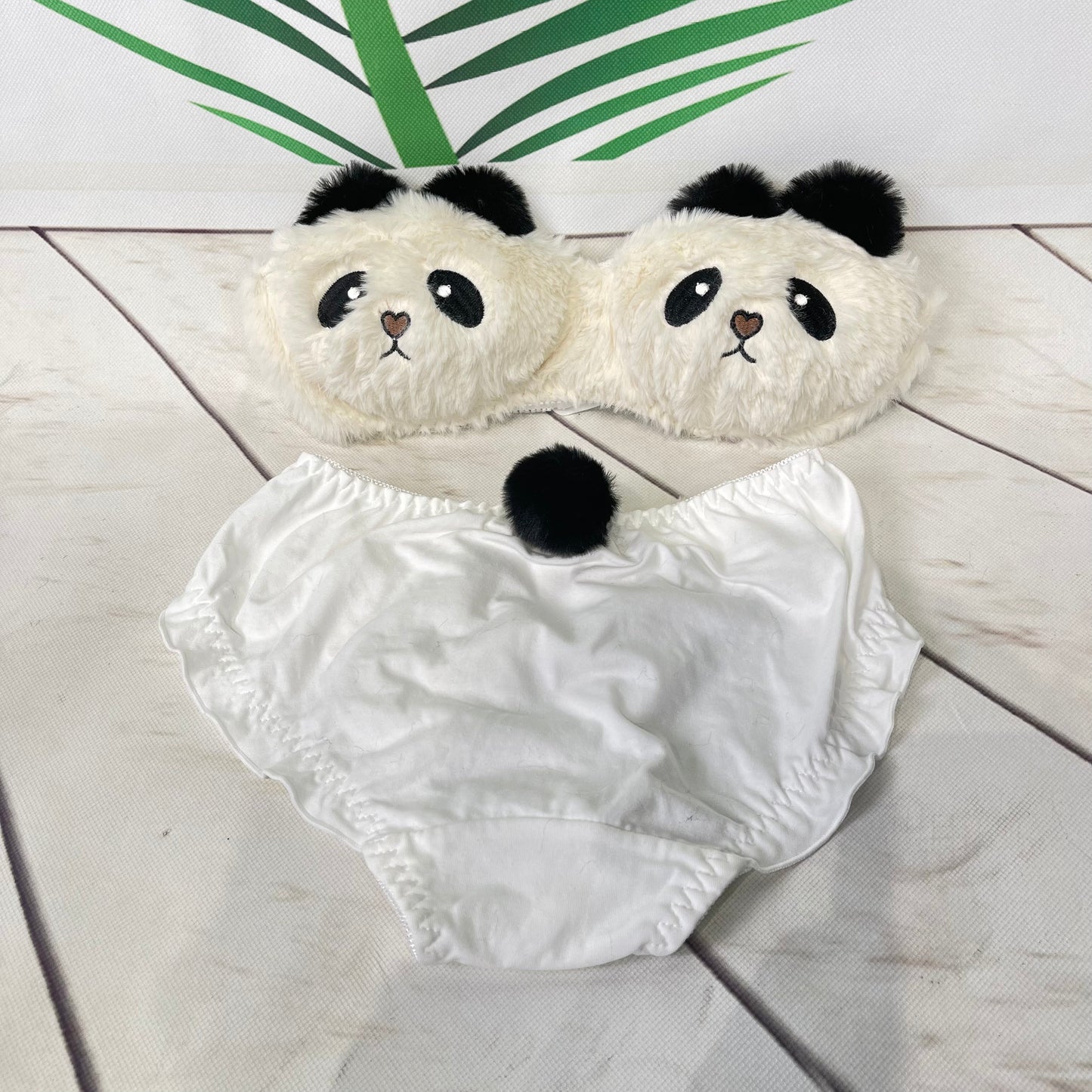 Luxurious Panda Plush Bra Set, Soft Fur Bra and Panties, Seductive Women's Lingerie Underwear brief