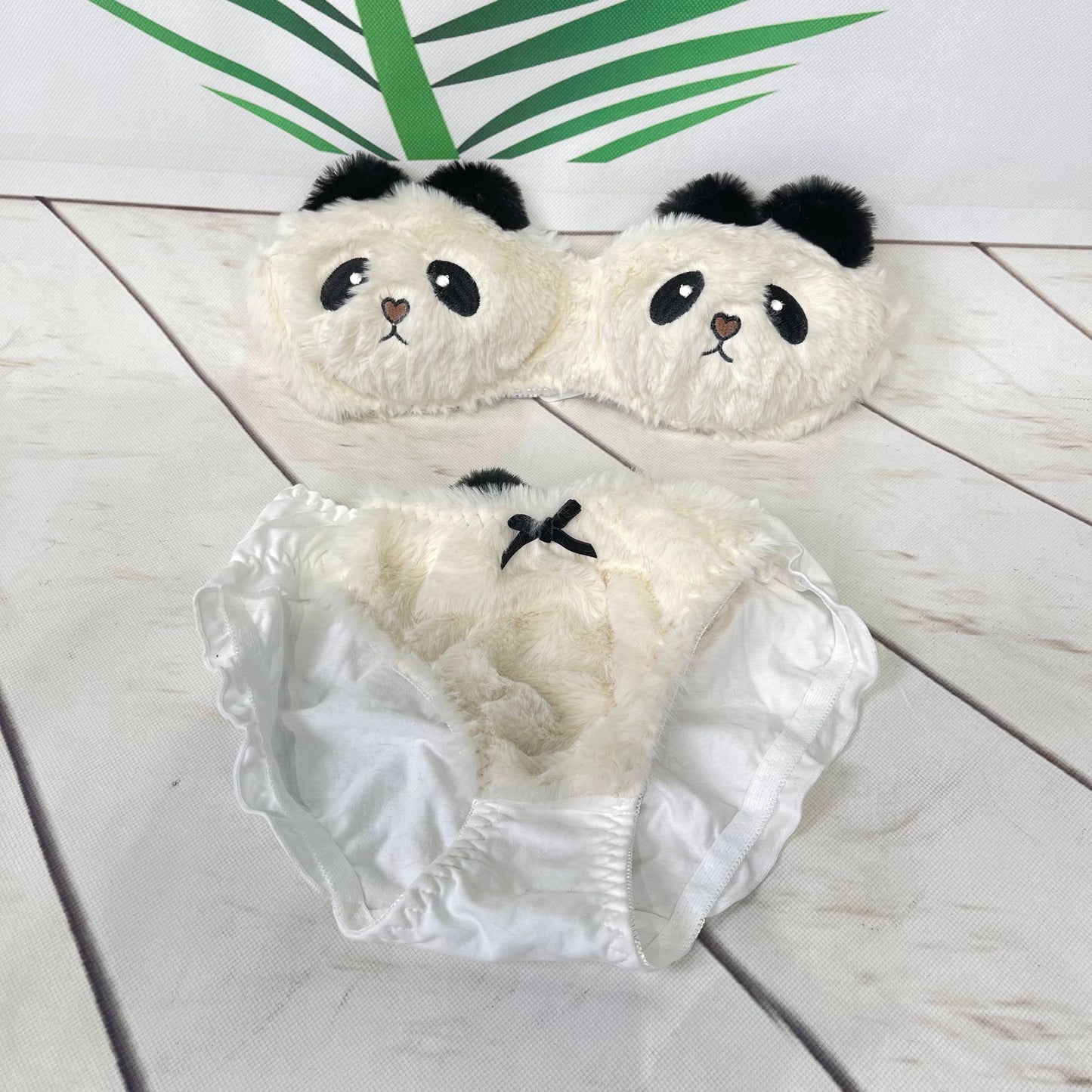 Luxurious Panda Plush Bra Set, Soft Fur Bra and Panties, Seductive Women's Lingerie Underwear brief