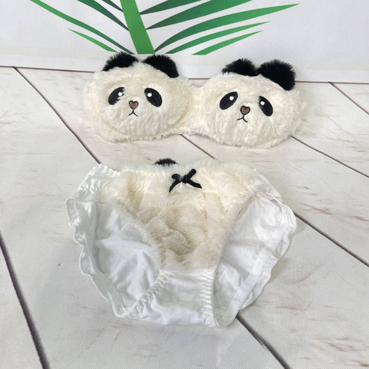 Luxurious Panda Plush Bra Set, Soft Fur Bra and Panties, Seductive Women's Lingerie Underwear brief