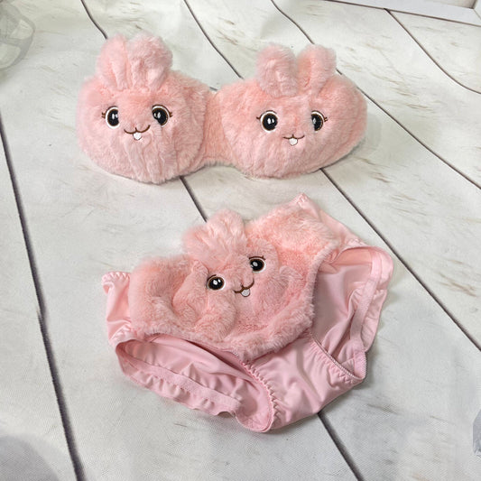 Luxurious Bunny Rabbit Plush Bra Set, Soft Fur Bra and Panties, Seductive Women's Lingerie Underwear brief