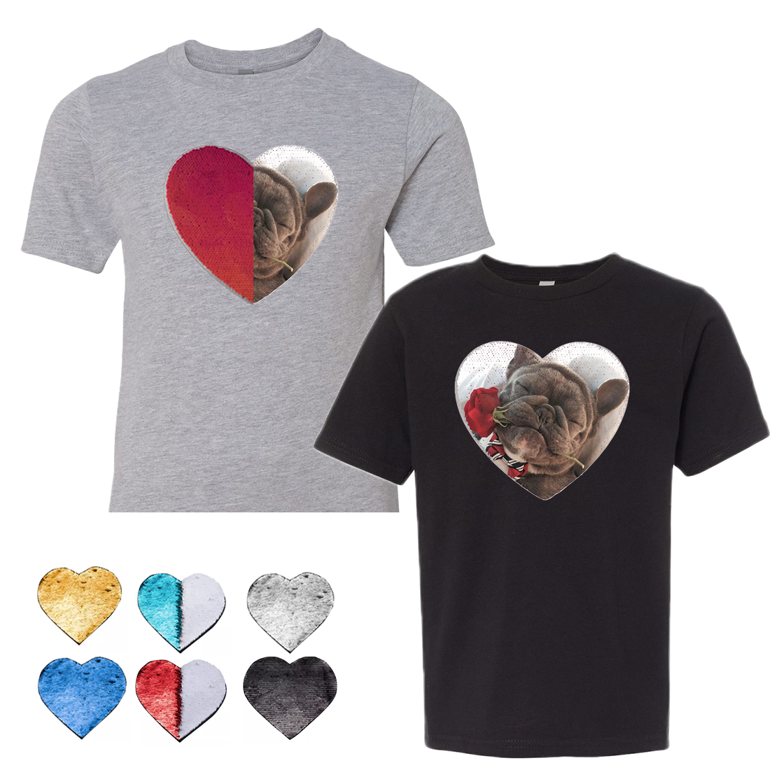Personalized Heart Shaped Sequin With Picture & Text Kids Shirt, Custom Reversible Sequin Kids T shirt, Custom Birthday Photo, Mother Nana Gift, Fathers Day Gift, Gag Gift