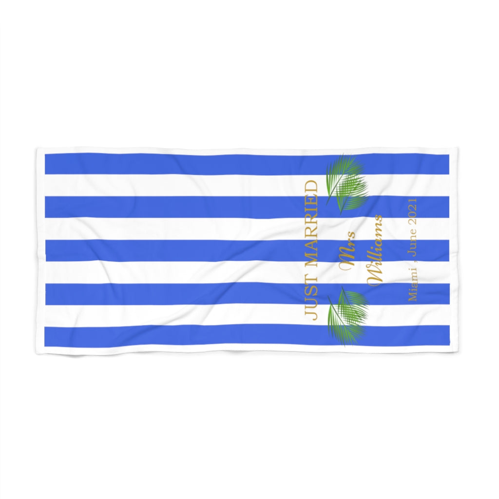 Personalized Just Married Beach Towel, Custom Honeymoon Beach Towel, Bridal Beach Towel, Bride & Bridesmaids Bachelorette Party Beach Towel