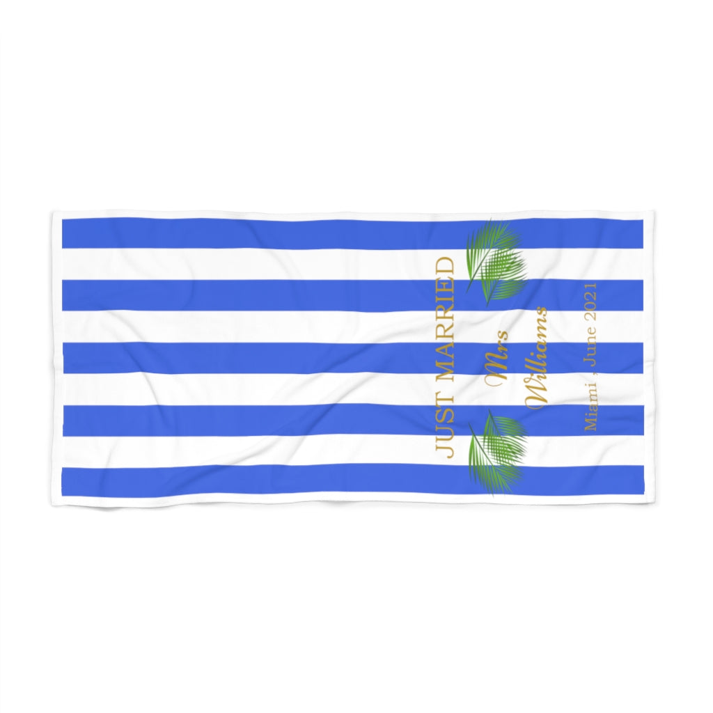 Personalized Just Married Beach Towel, Custom Honeymoon Beach Towel, Bridal Beach Towel, Bride & Bridesmaids Bachelorette Party Beach Towel