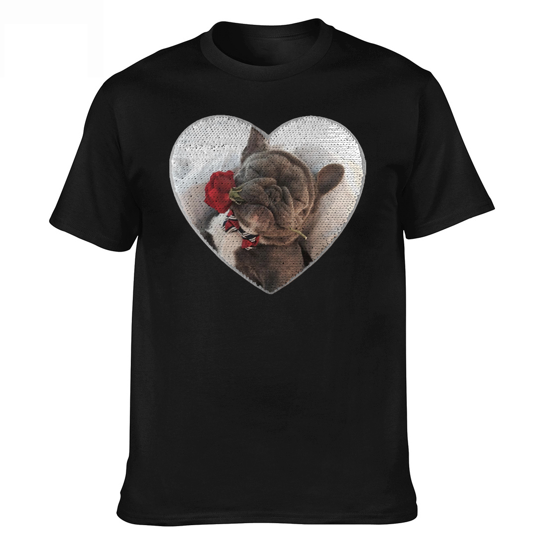 Personalized Heart Shaped Sequin With Picture & Text Unisex Shirt, Custom Reversible Sequin T shirt, Custom Birthday Photo, Mother Nana Gift, Fathers Day Gift, Gag Gift