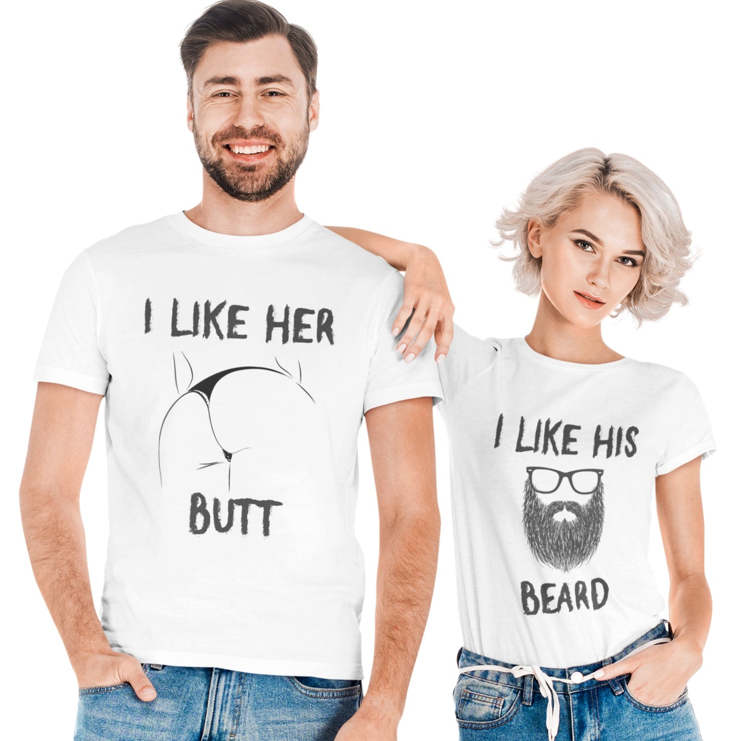 I Like His Beard I Like Her Butt White Shirt, Funny Couple Shirt, Matching Shirt, Honeymoon Wedding Anniversary Husband and Wife Gift Shirt