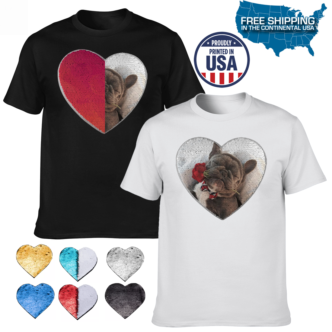 Personalized Heart Shaped Sequin With Picture & Text Unisex Shirt, Custom Reversible Sequin T shirt, Custom Birthday Photo, Mother Nana Gift, Fathers Day Gift, Gag Gift
