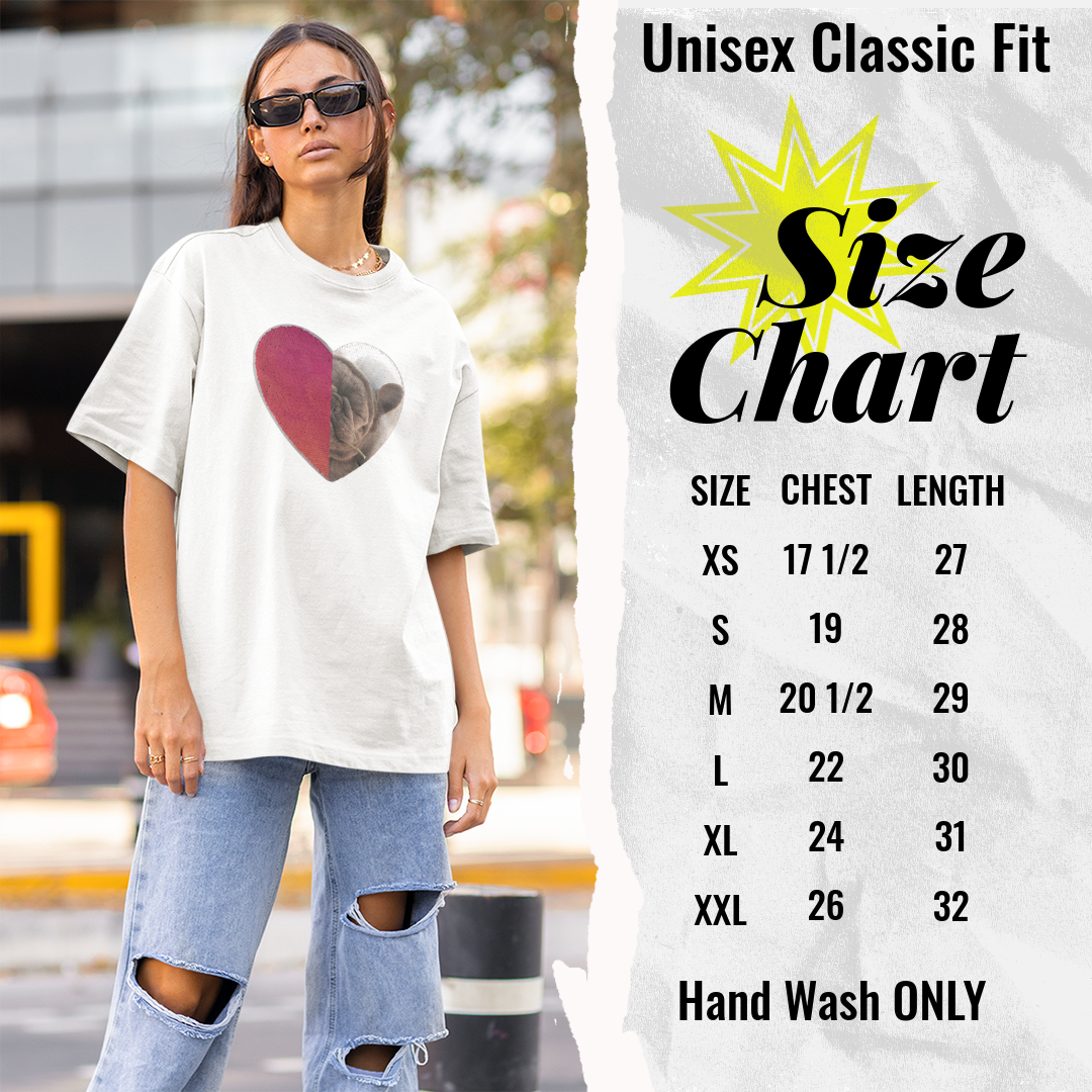Personalized Heart Shaped Sequin With Picture & Text Unisex Shirt, Custom Reversible Sequin T shirt, Custom Birthday Photo, Mother Nana Gift, Fathers Day Gift, Gag Gift
