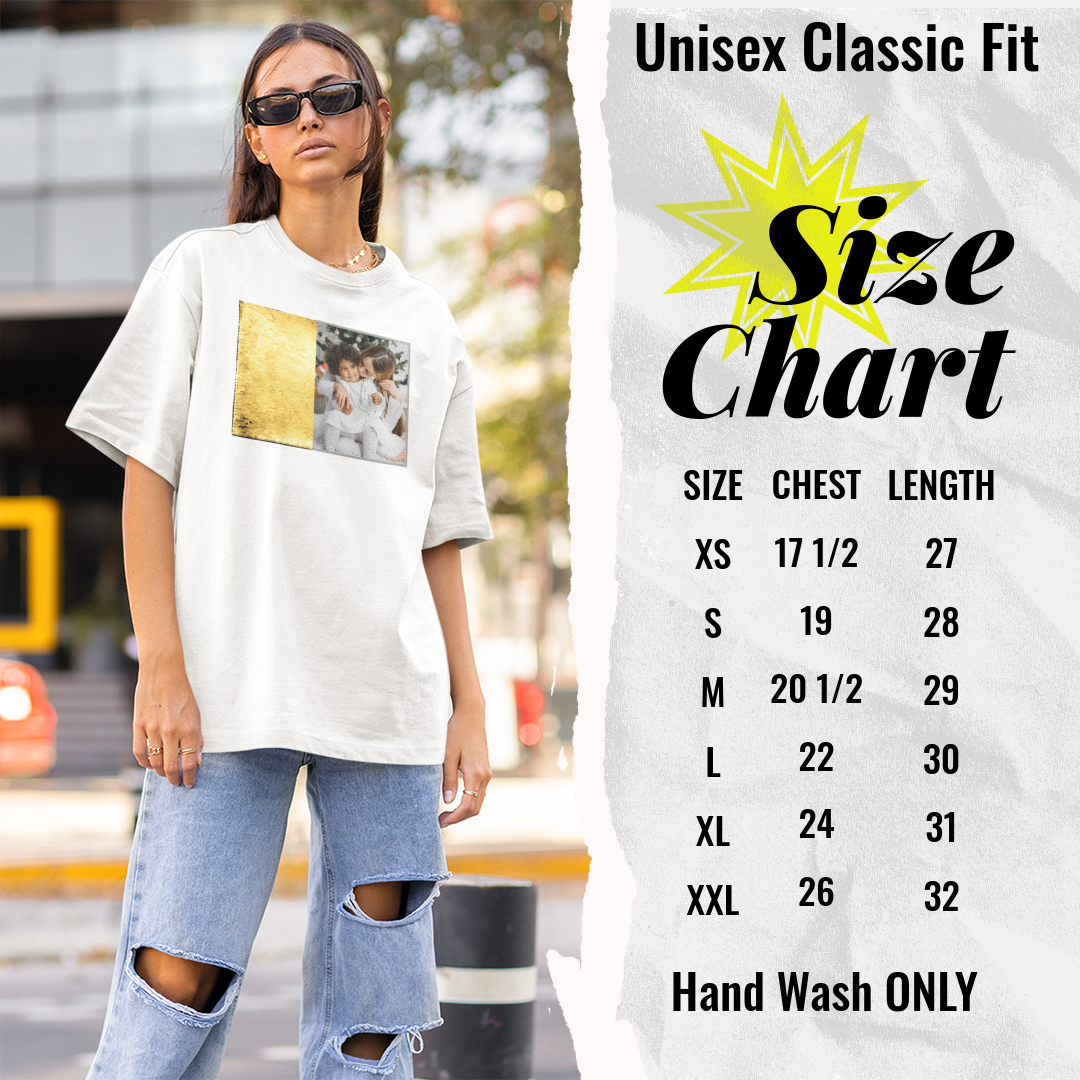 Camiseta de mujer de hombre de lentejuelas reversibles personalizadas, camiseta unisex de lentejuelas personalizadas con su imagen y texto, regalo de cumpleaños, camisa de parejas familiares, regalo del día del padre, regalo de mordaza