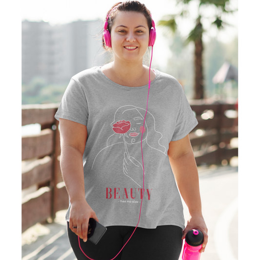 Beauty Has No Size Women Roll Cuff Shirt, Body Positive TShirt, Beautiful Woman Tee, Gift for Her, Body Confidence, Positive Message Shirt