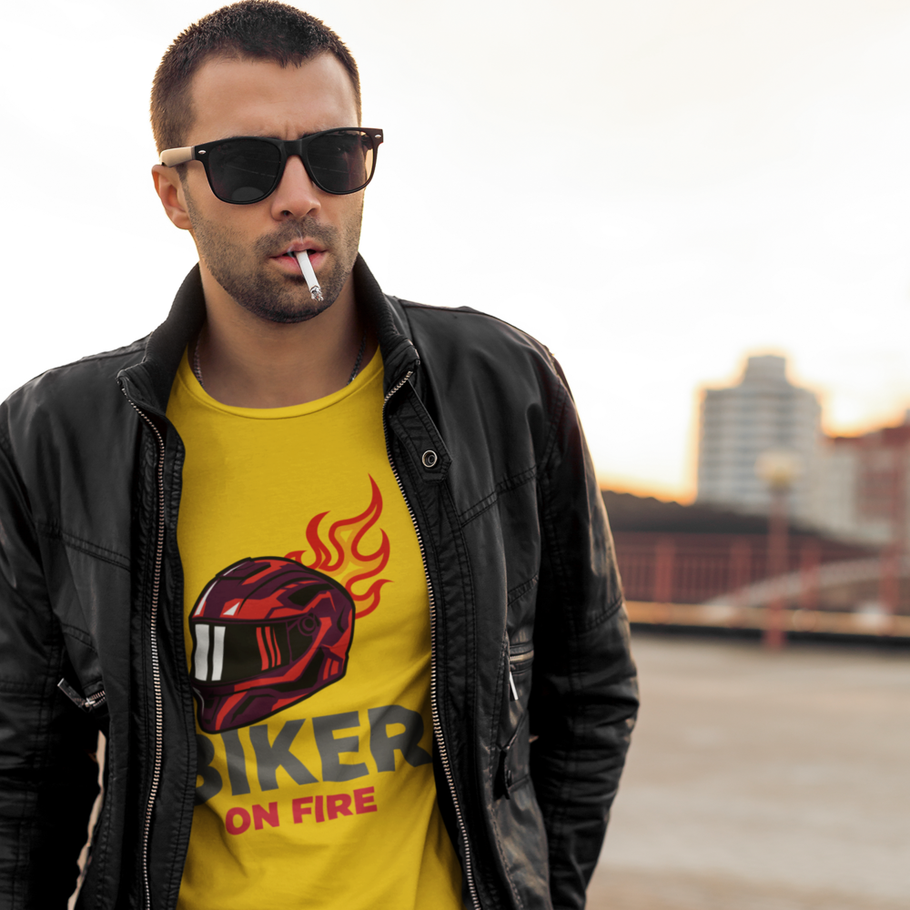 Biker On Fire Unisex T shirt, Gift Idea for Biker, Vintage Motorcycle Tee, Motorcycle Lover Gifts For Dad