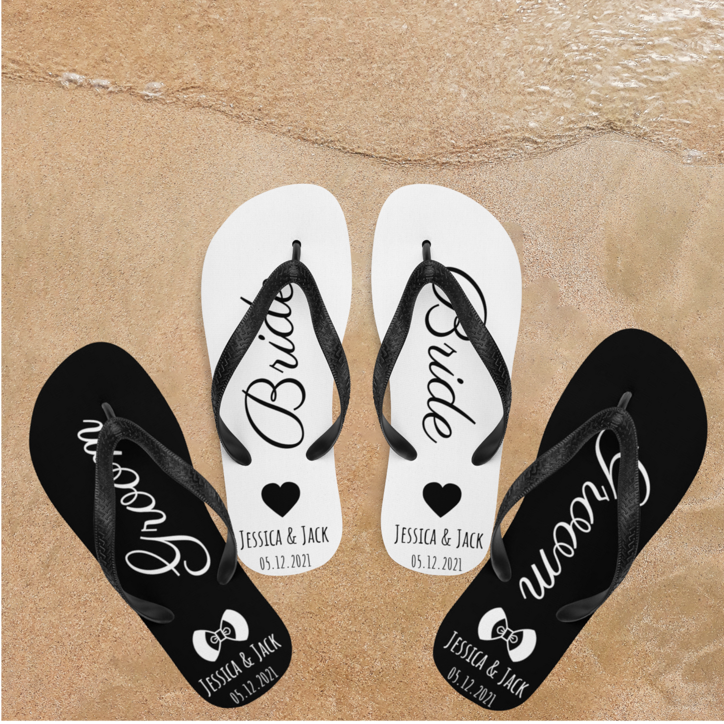 Personalized Beach Wedding Flip Flops, Custom Groom Bride Bridesmaid, Just Married, Bridal Party, Bachelorette Wedding, Honeymoon Flip Flops