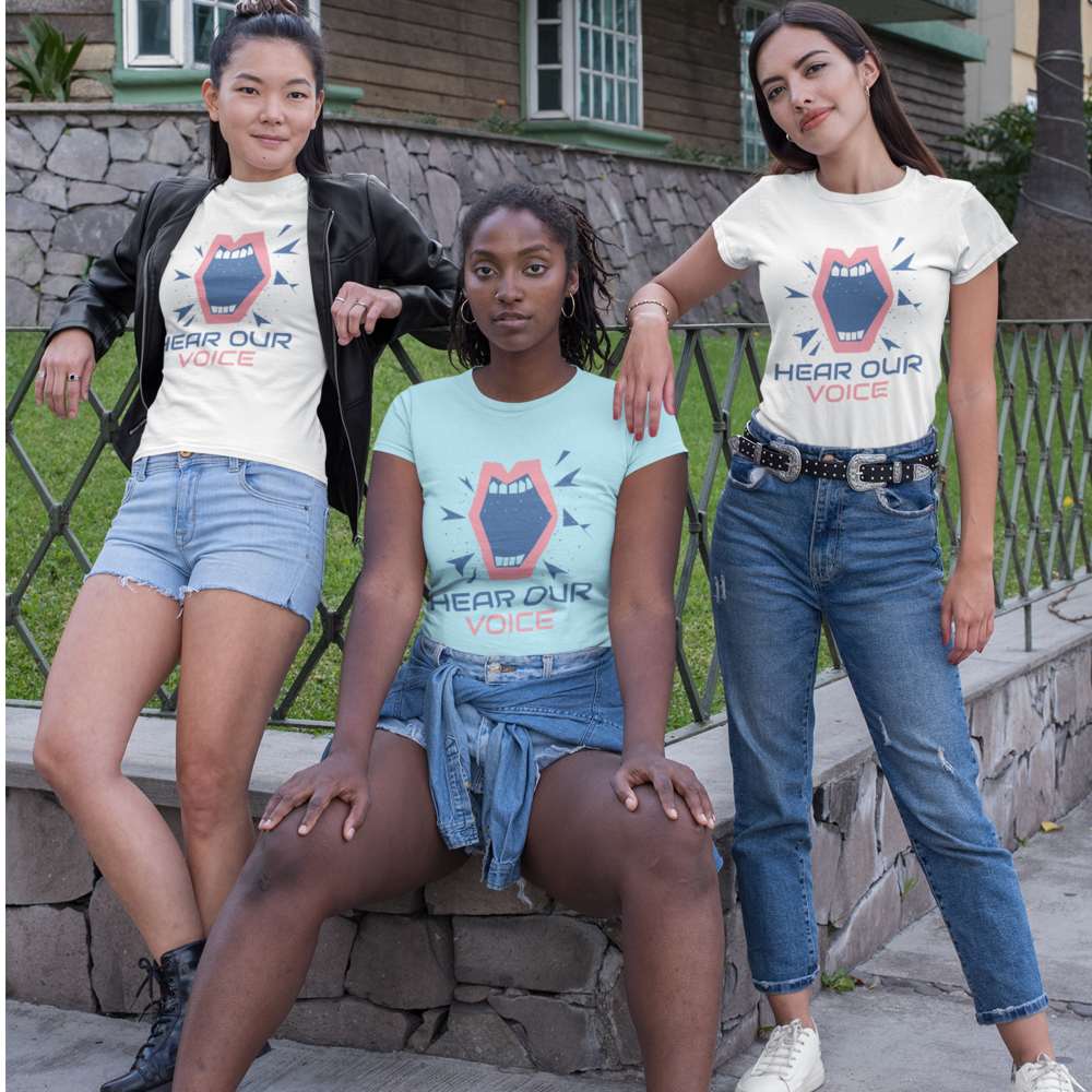 Hear Our Voice Camiseta de mujer, camiseta feminista, camiseta de mujer, camiseta de poder de niña, camiseta inspiradora de igualdad de derechos, camiseta feminista