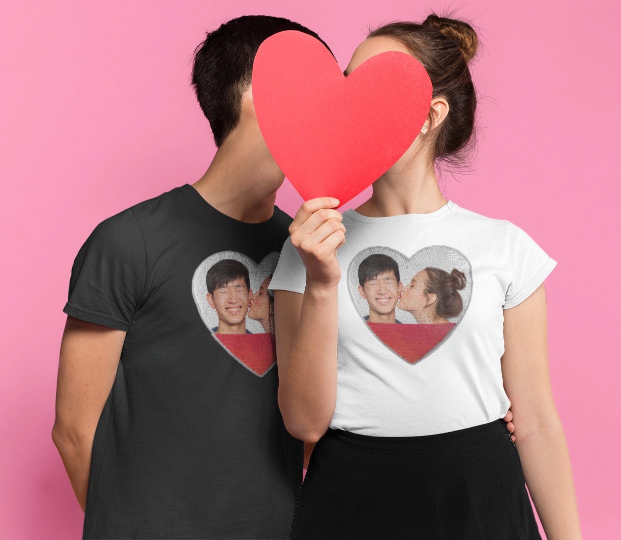 Custom Heart Shaped Sequin With Picture Unisex Shirt | Valentine Day Gift | Gifts for him | Gifts for Her | Valentine's gift idea |
