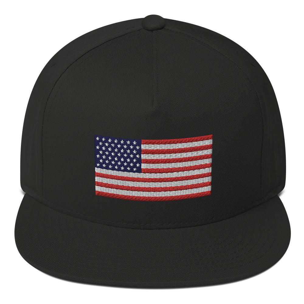USA Flag Embroidered Flat Bill Cap
