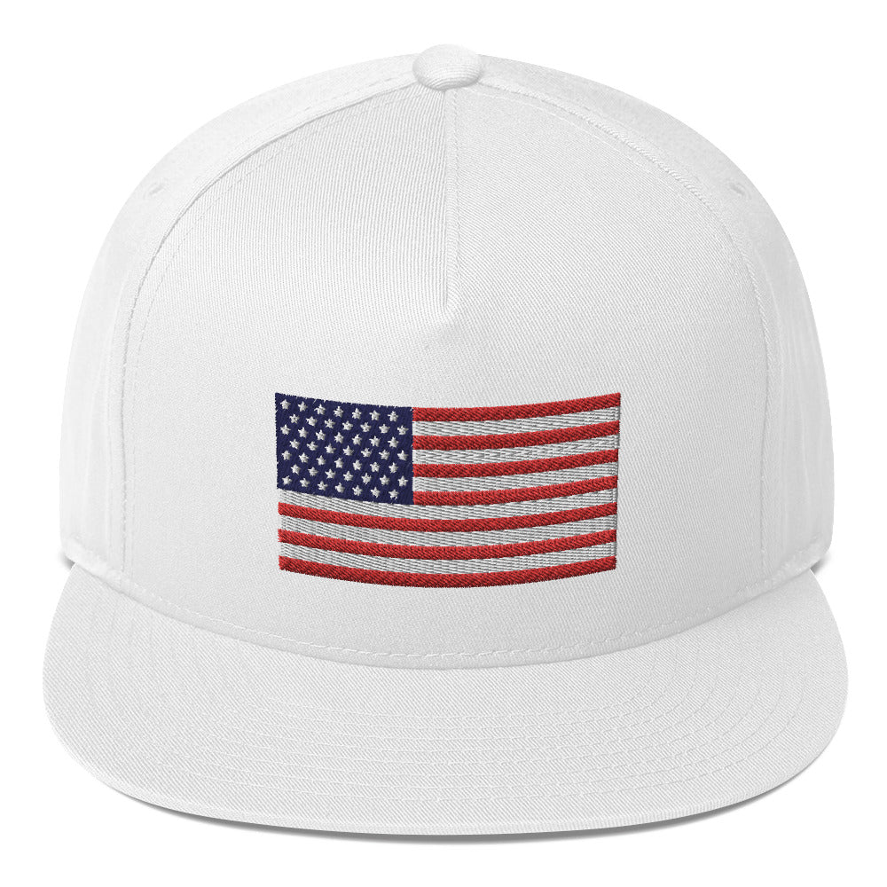 USA Flag Embroidered Flat Bill Cap