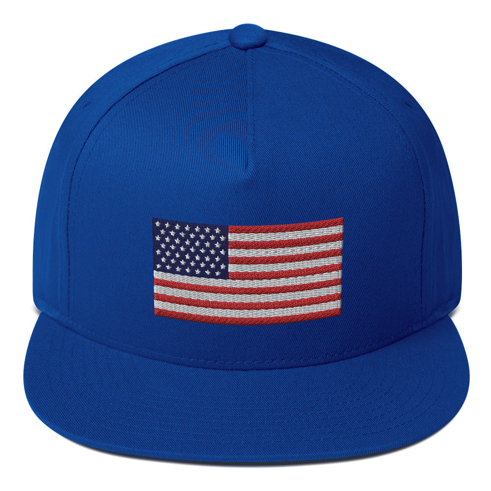 USA Flag Embroidered Flat Bill Cap