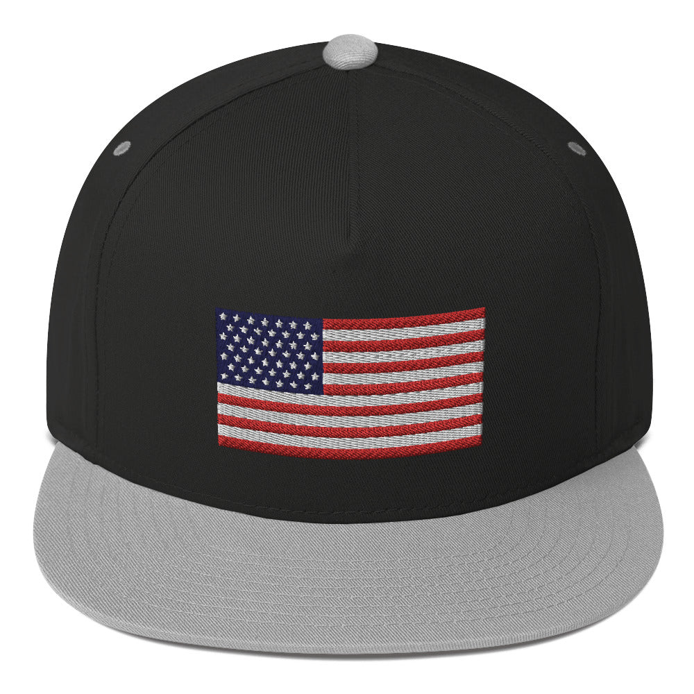USA Flag Embroidered Flat Bill Cap