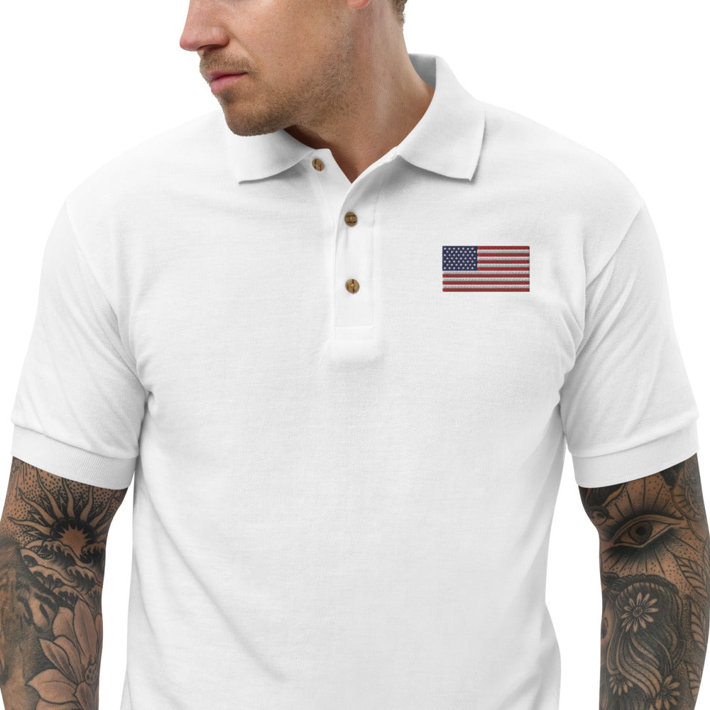 American Flag - Embroidered Polo Shirt
