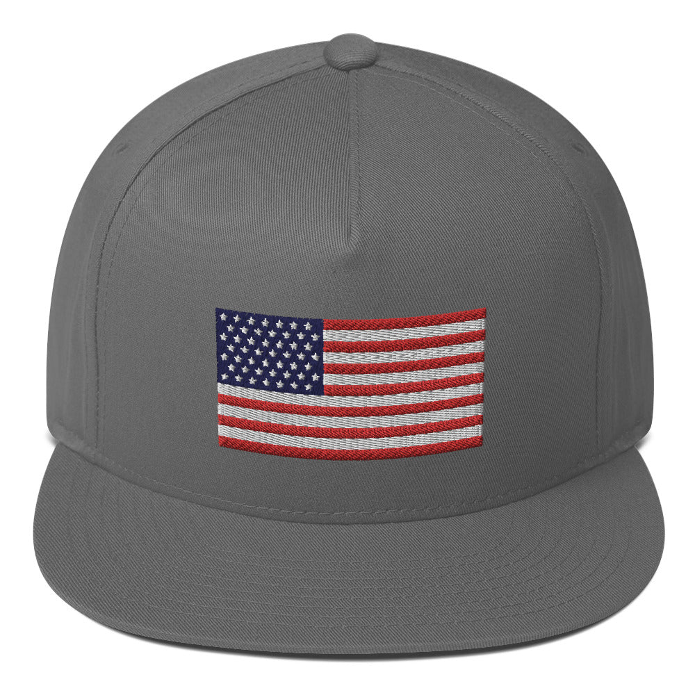 USA Flag Embroidered Flat Bill Cap