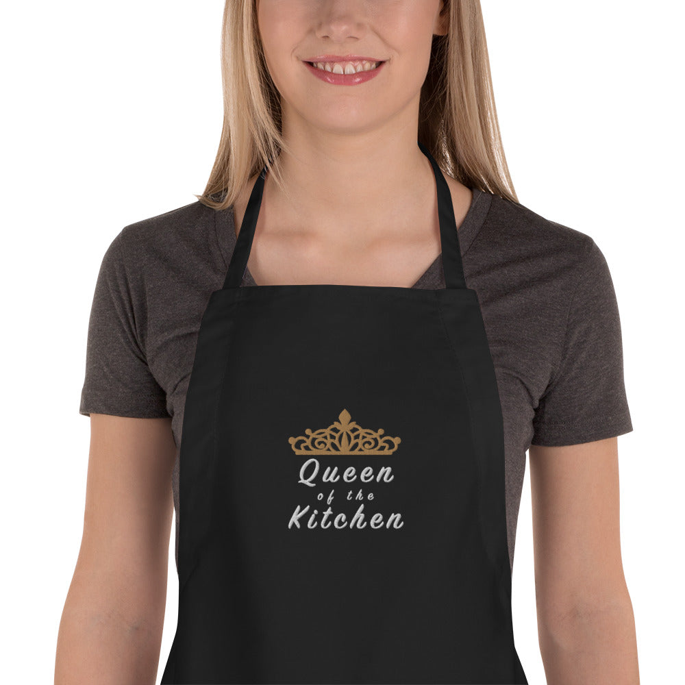Queen Of The Kitchen Embroidered Women Apron, Mothers Day Gift, Gift For Her, Wife Gift Apron, Bakery Apron, Kitchen Chef Gift