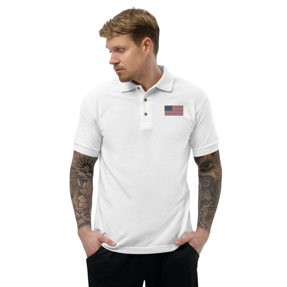 American Flag - Embroidered Polo Shirt