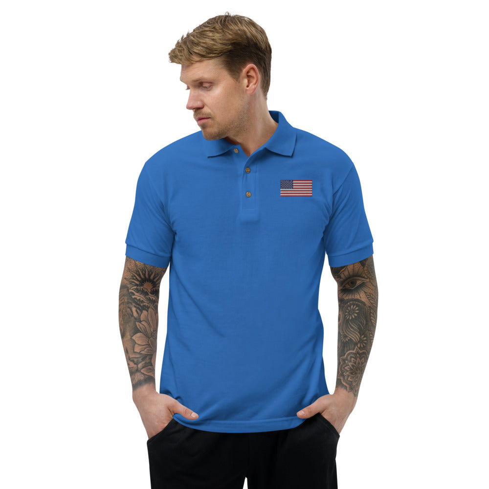 American Flag - Embroidered Polo Shirt