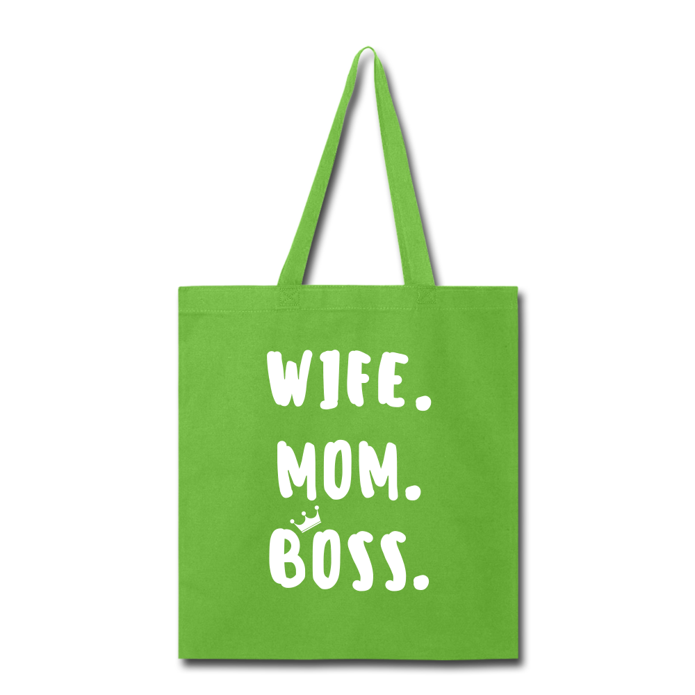 Wife Mom Boss Tote Bag - lime green