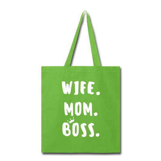 Wife Mom Boss Tote Bag - lime green