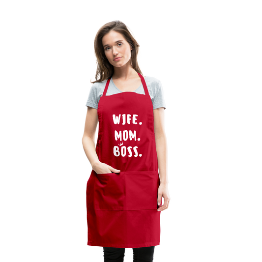 Wife Mom Boss Apron - red