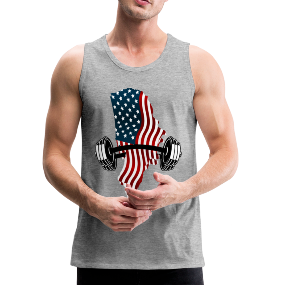 American Flag Dumbbells - Men’s Premium Top Tank - heather gray
