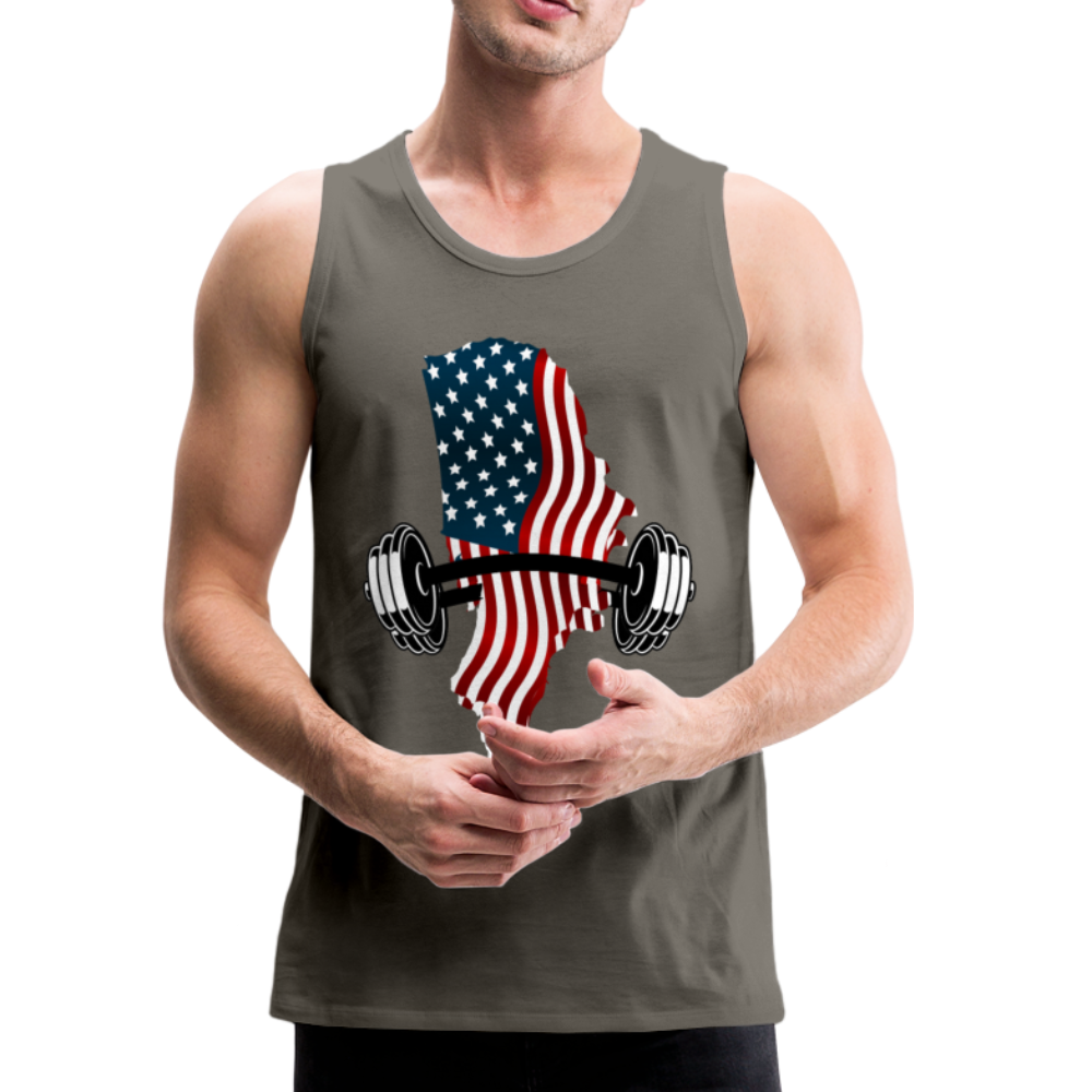 American Flag Dumbbells - Men’s Premium Top Tank - asphalt gray