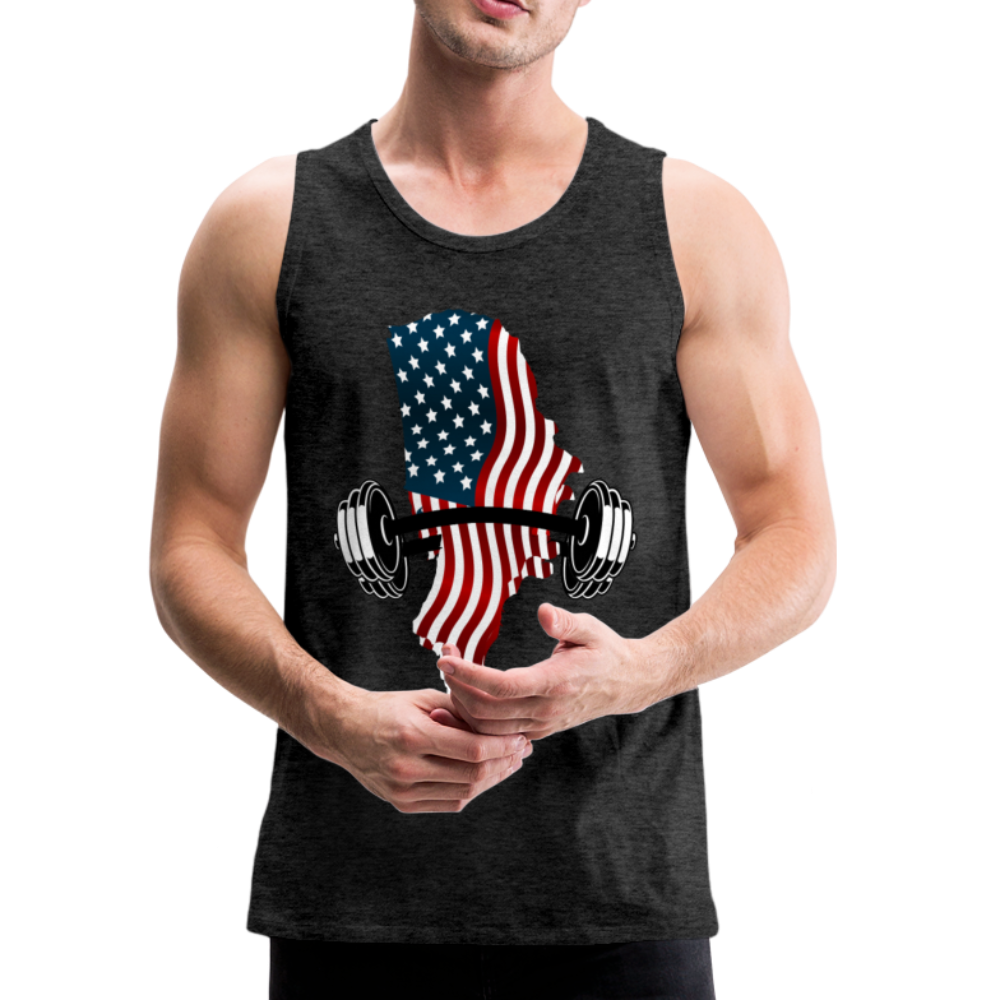 American Flag Dumbbells - Men’s Premium Top Tank - charcoal gray