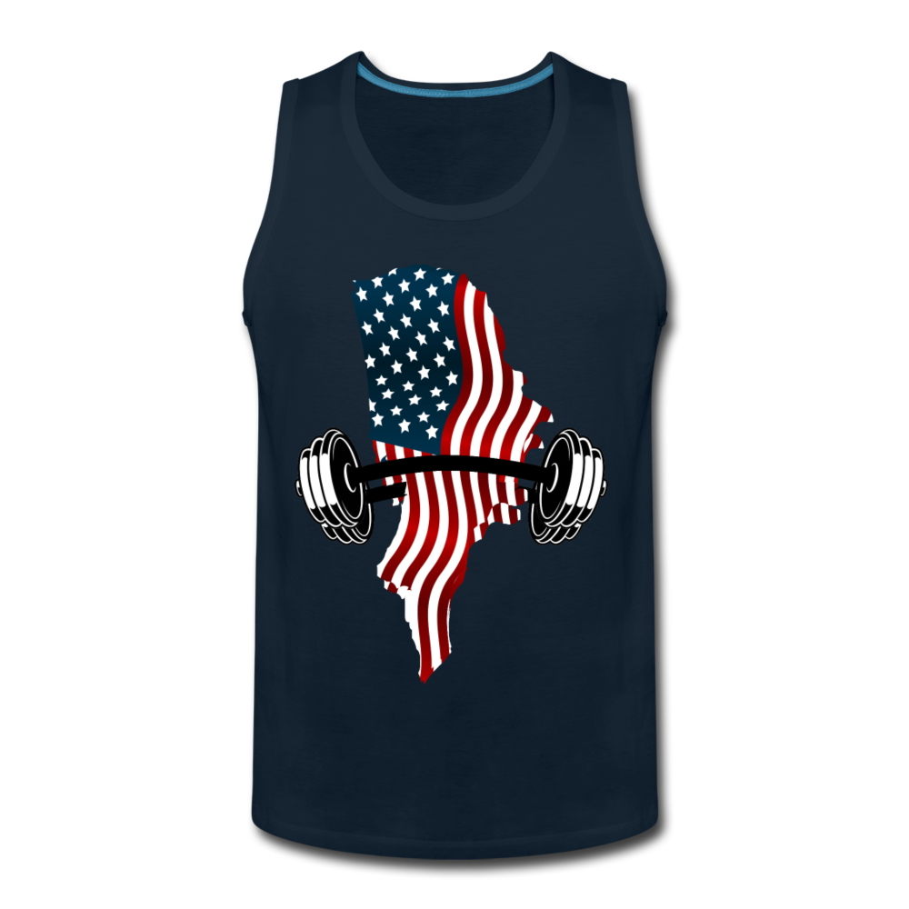 American Flag Dumbbells - Men’s Premium Top Tank - deep navy