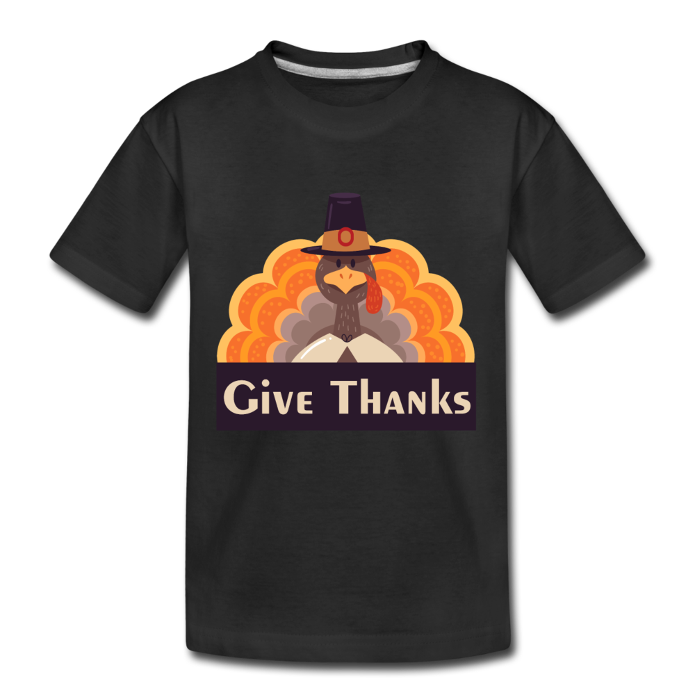 Give Thanks (ThanksGiving Turkey) - Kids' Premium T-Shirt - black