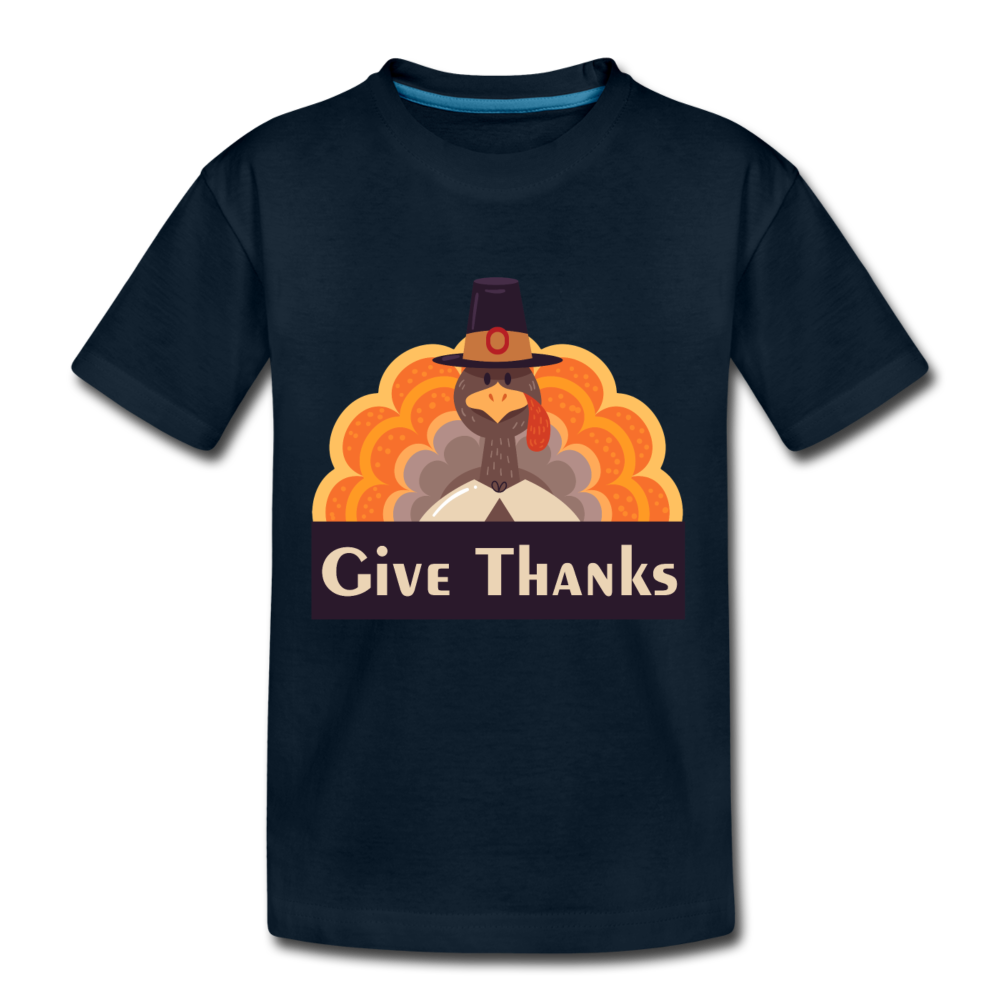 Give Thanks (ThanksGiving Turkey) - Kids' Premium T-Shirt - deep navy