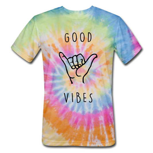 Good Vibes - Unisex Tie Dye T-Shirt - rainbow