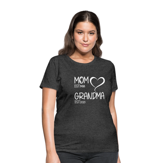 mom grandma Women's T-Shirt White text - heather black