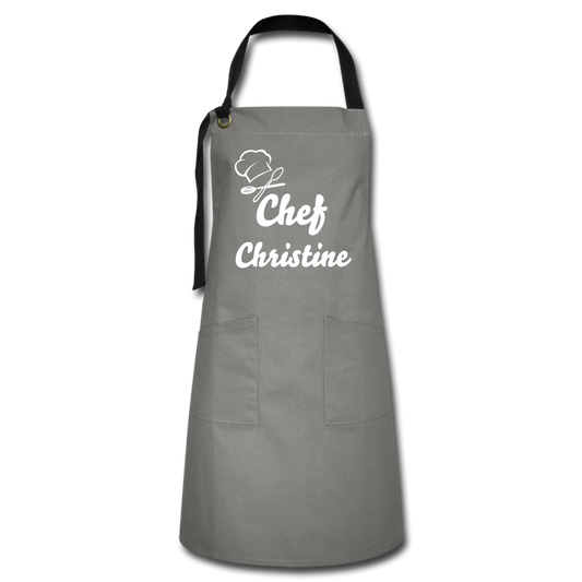 Personalized Apron With Chef Add Any Name, Custom Kitchen Apron, Gift for Mom, Husband Dad Birthday Grill Gift, Her kitchen Baking Gift - gray/black