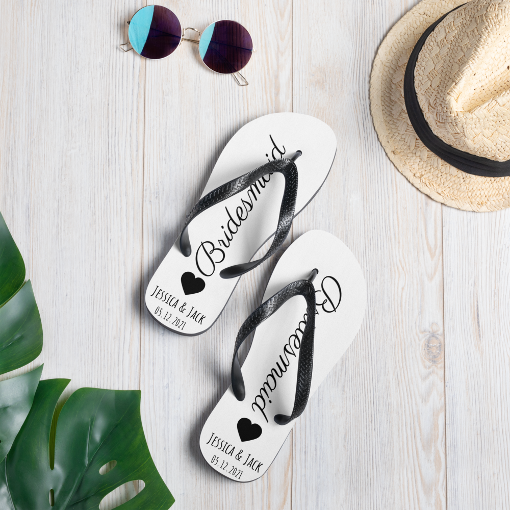 Personalized Beach Wedding Flip Flops, Custom Groom Bride Bridesmaid, Just Married, Bridal Party, Bachelorette Wedding, Honeymoon Flip Flops