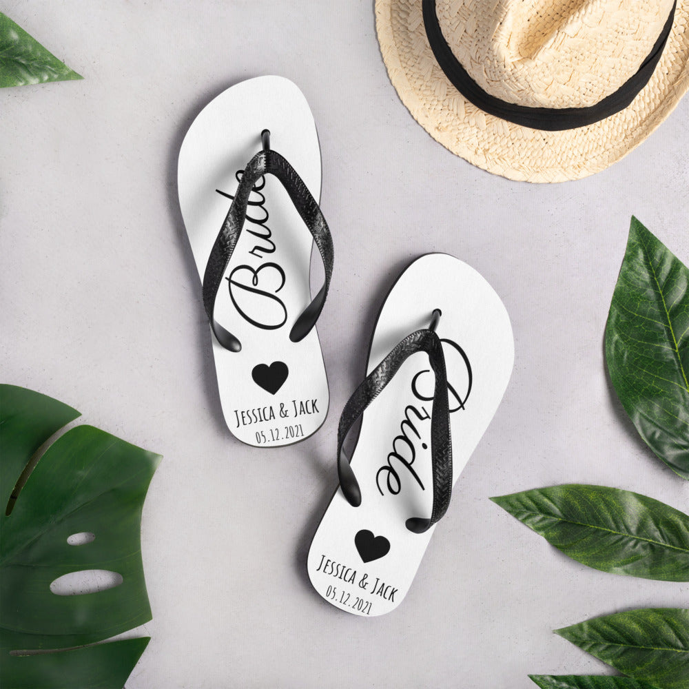 Personalized Beach Wedding Flip Flops, Custom Groom Bride Bridesmaid, Just Married, Bridal Party, Bachelorette Wedding, Honeymoon Flip Flops