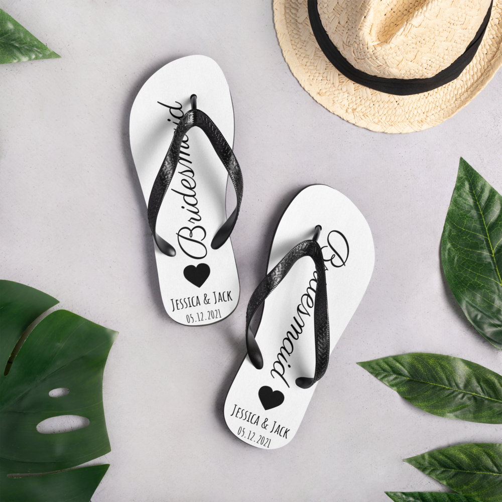 Personalized Beach Wedding Flip Flops, Custom Groom Bride Bridesmaid, Just Married, Bridal Party, Bachelorette Wedding, Honeymoon Flip Flops