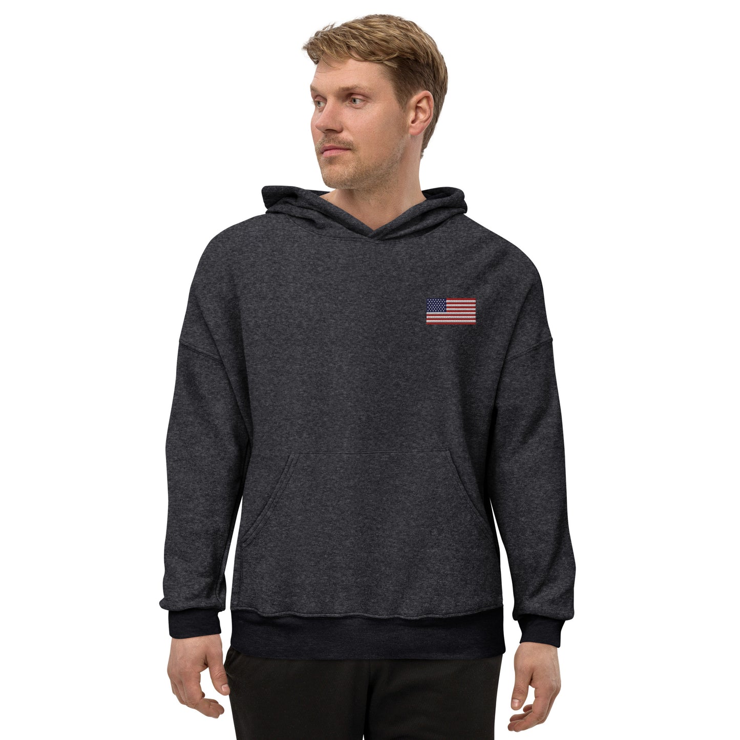 Embroidery USA Flag Unisex sueded fleece hoodie