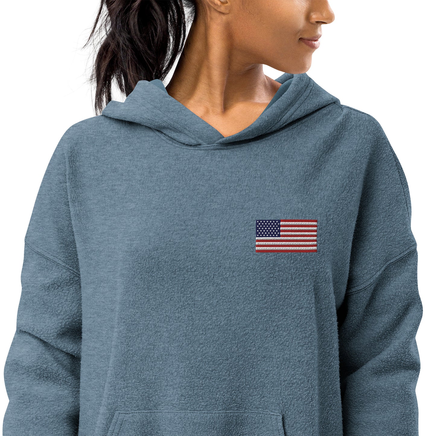 Embroidery USA Flag Unisex sueded fleece hoodie
