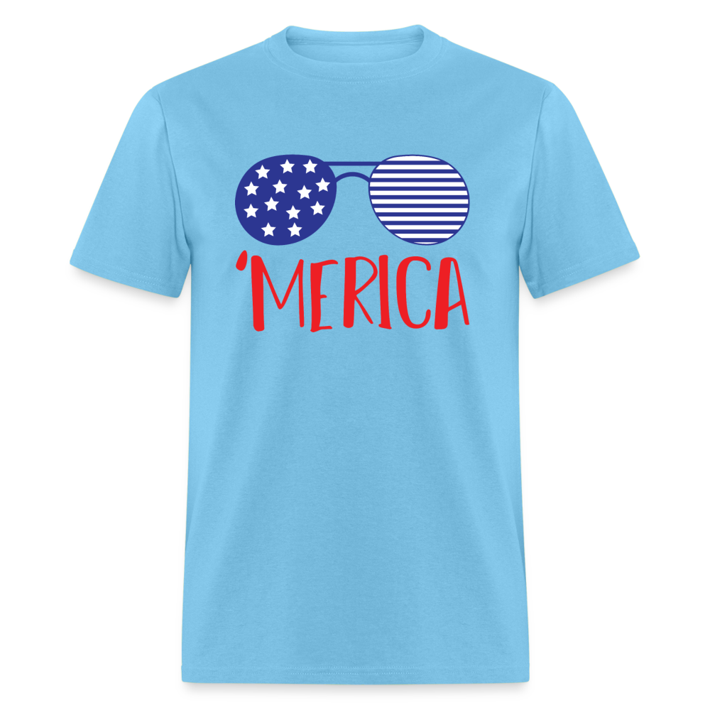 Merica Shirt Unisex Shirt, 4th Of July Shirt, Patriotic 4th of July Shirt, Merica Glasses Shirt, 4th of July Glasses Shirt - aquatic blue