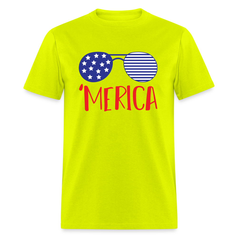 Merica Shirt Unisex Shirt, 4th Of July Shirt, Patriotic 4th of July Shirt, Merica Glasses Shirt, 4th of July Glasses Shirt - safety green