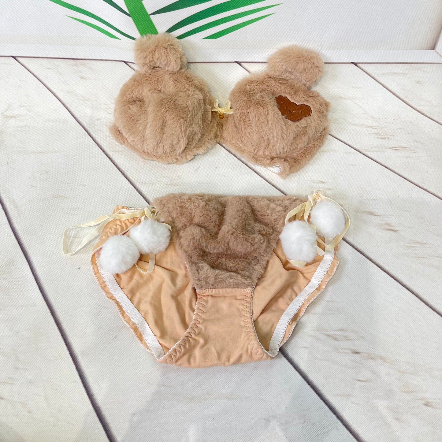 Luxurious Bear Heart Plush Bra Set, Soft Fur Bra and Panties, Seductive Women's Lingerie Underwear brief