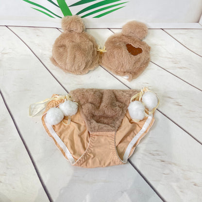 Luxurious Bear Heart Plush Bra Set - Soft and Sexy Women's